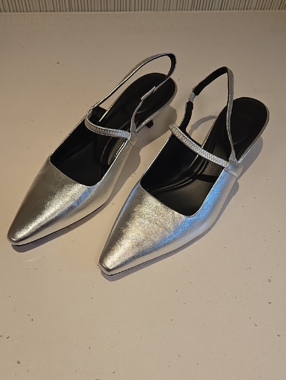 Vince Metallic Silver Pointed Slingback Pumps